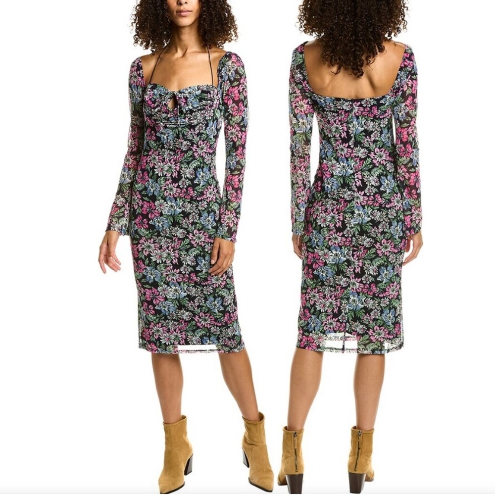 4SI3NNA Black Floral Pazmina Knee Length Dress
